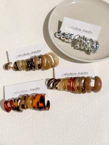 1-20 Pairs Random New Vintage Leopard Print & Geometric Acrylic Resin Acetate Board Exaggerated Fashion Earring Set Combination, Suitable For Daily Wear - Multicolor - View 16