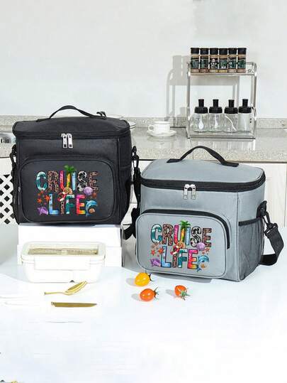 手持式大号冰袋，野餐包，午餐盒保温袋，带餐食的午餐盒包，冰盒，双层午餐包，户外双口袋设计，适合上班族、学生、野餐、旅行、返校礼物、生日礼物、伴娘礼物、新年礼物