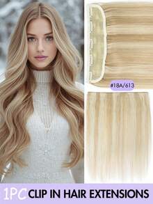 1pc Human Hair Clip-In Hair Extensions, 14-22 Inches Straight Natural Black Silky Hair Pieces, Increase Hair Volume, Simple For Daily Wear And Party, Women - Multicolor - View 34