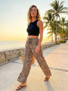 Pantalones anchos de pierna delgados y sexys con estampado de leopardo, aptos para uso casual, de vuelta a la escuela - Multicolor - Ver 6
