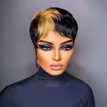 女士精灵短假发，真人发，1B、1B27、1B33色可选，适合，巴西原生真人发，无胶假发，派对假发，彩色假发，无蕾丝前额，全机织，万圣节角色扮演层次感发型假发，女士精灵短假发，方便佩戴，日常使用。 - 彩色 - 查看 13