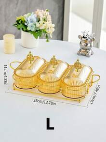 1set Oval Shaped Multi-Grid Dish Tray With Lid, Large Capacity Snack Plate For Multiple Purposes,Kitchen,Christmas Gift - Gold - View 13