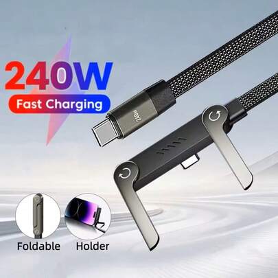 OLAF 2-In-1 Stand USB-C To USB-C Fast Charging 240W/65W Data Cable, Suitable For USB-C Angled Cables For Xiaomi And Other Devices