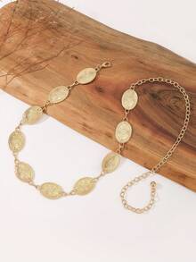 1pc Waist Chain, Wavy Metal Chain, Seashell Oval Waist Belt, Suitable For Dresses, Pants, Parties, Dates, Daily Wear, Festivals, Gifts, Geometric Pattern Bohemian Zinc Alloy Women's Waist Chain, All Seasons - Multicolor - View 3