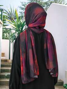 1条女士时尚雪纺扎染印花围巾，优雅休闲穆斯林头巾，轻盈透气，四季皆宜，节日礼物 - 彩色 - 查看 5