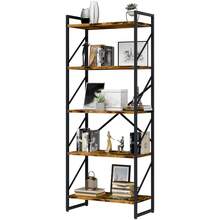 Vongrasig 5 Tier Bookshelf, Free Standing Bookcase Organizer Farmhouse Kitchen Ladder Shelves Rustic Wood Open Shelves Metal Frame, Vintage Storage Display Rack For Living Room, Bedroom Home Office - Brown - View 9
