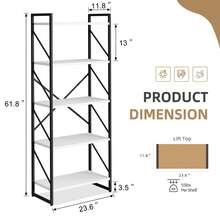 Vongrasig 5 Tier Bookshelf, Free Standing Bookcase Organizer Farmhouse Kitchen Ladder Shelves Rustic Wood Open Shelves Metal Frame, Vintage Storage Display Rack For Living Room, Bedroom Home Office - Trắng + Đen - Xem 2