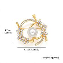 1pc Luxury Elegant Pearl & Rhinestone Flower Brooch, Fashionable Versatile Suit Accessory, High-End Pin - Yellow Gold - View 8