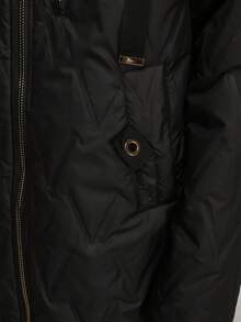 Women's Transitional Season Quilted Hooded Jacket, Mid-Thigh Length, Simple Design, Polyester Fabric, With Zippered Pockets, Classic Fit. - Black - View 6