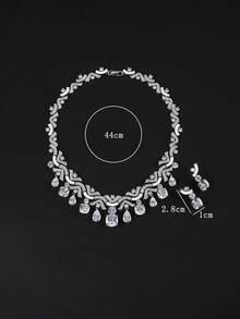 Bộ 3 món trang sức cao cấp bằng đồng khảm đá Cubic Zirconia, gồm dây chuyền và bông tai, thích hợp cho tiệc cưới, phối cùng váy cưới và váy dạ hội, làm quà tặng ngày lễ và sinh nhật. - Phong cách trang sức - Xem 9