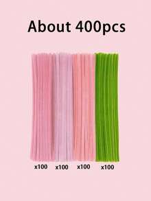 423pcs - Pipe Cleaner Craft - DIY Floral Set, Green & Pink, 4 Colors Pipe Cleaners Include Flower Stems, Stamens, Ribbons, Suitable For Tulip Bouquet Making, Ideal For Holiday DIY Crafts - Multicolor - View 12