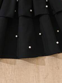 Girls' Summer Ruched Beaded Cake Dress, Sleeveless Elegant Princess Dress For Toddler - Black - View 7