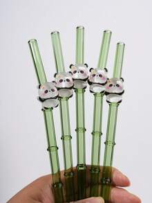 1/2/4/8pcs Reusable Bamboo Style Glass Straw Set, Panda Decor, Includes Cleaning Brush | Made Of High Borosilicate Glass | Suitable For Smoothies, Cocktails, Coffee, Milk Tea | Great For Home Gatherings, Restaurants, Travel, Parties - Style1 - View 5