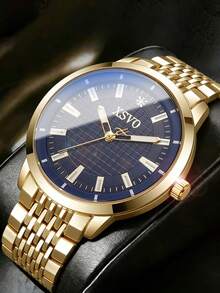 1 件 XSVO 商务男士腕表，蓝色表盘，条形刻度，石英机芯，奢华质感，百搭设计，适合日常通勤、送礼或生日礼物 - 均碼 - 查看 2