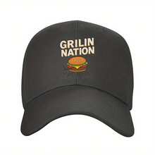 1 Piece GRILIN NATION Baseball Cap - Adjustable Snapback Hat With Hamburger Pattern, Lightweight Non-Elastic Baseball Cap, Suitable For Men And Women, Grillin Nation Pride, Perfect Gift For BBQ Enthusiasts And BBQ Lovers, Casual Headwear, Sports Design, Durable Fabric, Outdoor Headwear, Men And Women Headwear, Breathable Material, Sports Fans Unisex - White - View 10