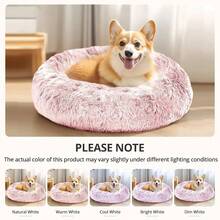 Calming Dog Bed Medium Size Dog, Anti-Anxiety Donut Medium Pet Bed, 27 Inches Fluffy Faux Fur Round Cat Bed ( Pink) - 煙粉紅色 - 查看 7