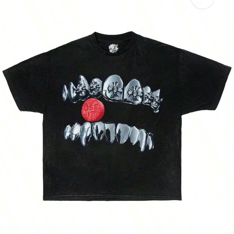 Black T-Shirt  With Popular Colors, Animal Patterns, Geometric Patterns, Tie Dye Patterns, Floral Patterns, Millennial Spicy Girl Style, Y2K Style, Basic Patterns, Floral Patterns, Loose,Fall Outfit For Women, Christmas Outfit Women,Tops,Fall Clothes For Women,Vestidos Elegantes De Mujer Grillz Heart Cross Streetwear Boxy Oversized T-Shirt, Y2K Shirts, Opium, Graphic, Men Oversized Tees, Chrome, Grillz. Kids, Tshirt, C - 灰色 - 查看 1