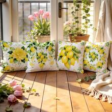 4pcs Yellow Floral & Lemon Pattern Set - Single-Sided Printed Throw Pillow Covers, Decorative Cushion Covers Suitable For Living Room Sofa Bedroom, Pillow Inserts Not Included - Multicolor - View 8