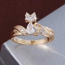 1 pieza Anillo de moda con diseño de gato de dibujos animados y circonita cúbica incrustada para mujer - Multicolor - Ver 23
