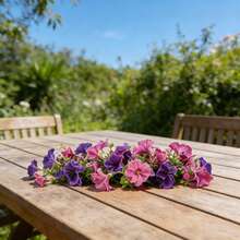 2-Piece Outdoor Artificial Hanging Flowers - Realistic Purple And Yellow Morning Glory Faux Plants, Durable Plastic Material, Decorative Artificial Flowers For Porches, Gardens, Weddings, Parties, Wall Hangings, Low-Maintenance Greenery, Ideal Valentine's Day And Mother's Day Gifts - Purple - View 8