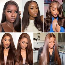 13X4 HD Transparent Lace Front Wigs Brazilian Blended Human Hair Straight Lace Front Wigs Swiss Lace Pre Plucked 13X4 Transparent Lace Wigs With Baby Hair Brown Hair For Women 200 Density - Brown - View 8