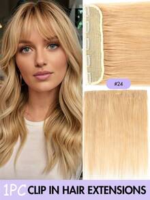 1pc Human Hair Clip-In Hair Extensions, 14-22 Inches Straight Natural Black Silky Hair Pieces, Increase Hair Volume, Simple For Daily Wear And Party, Women - Multicolor - View 20