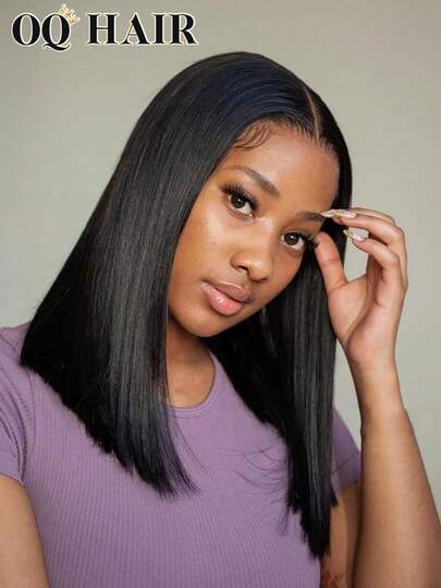 OQ Hair 200% Density 8-16 Inches Salon-Quality Straight Bob Wear Go Glueless Wig Pre-Cut 13x4 HD Lace Front Wig Natural Color Pre-Plucked Hairline Beginner Friendly, No Glue Needed, 100% Human Hair Wig, Long-Lasting Breathable Cap, Lightweight And Comfortable For Daily Wear, Minimal Shedding
