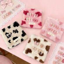 1pc Plush Heart Pattern Square Nail Art Display Board, Mini Nail Salon Color Card Sample Display Stand, Desktop Nail Polish Color Card Sample Display Board, Fake Nails Photography Prop Background - Multicolor - View 5