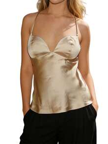 Women Camisole, Sleeveless Tops Low-Cut Backless Solid Summer Vest For Party Club - 白色 - 查看 6