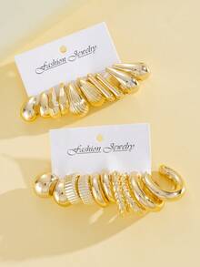 20件套优雅休闲简约时尚CCB贝壳水滴几何图案扭曲耳钉套装，适合女性度假、派对、约会、海滩、婚礼、日常搭配，全新百搭组合 - 金黃色 - 查看 7