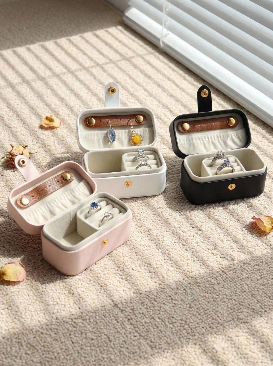 1pc Portable Minimalist Leather Jewelry Box Organizer, Holds Rings, Necklaces, Earrings, Lipstick, Jewelry Storage Display Gift Box For Women Storage Organizer Travel Essentials Back To School Dormitory Storage