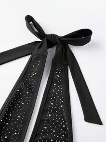 Women's Halter Bodysuit Stylish Hot-fix Rhinestone Design Slim Fit Deep V Neck Romper - Negro - Ver 7