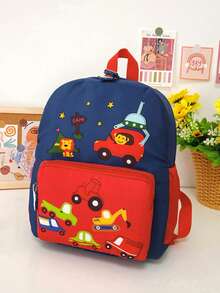 1pc Cartoon Car Print Cute Zipper Closure Small Backpack, Suitable For Boys And Girls - A - View 12