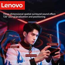 Lenovo Gaming Earphones, Semi-In-Ear Wireless Earbuds, TWS Earphones With RGB Lighting, Ultra-Low Latency, Battery Level Display - Black - View 7