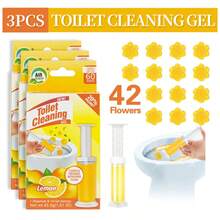 42 Count Fresh Flower Gel Stamp Toilet Cleaner, Air Freshener, Fresh Bathroom Toilet Cleaning Gel Stamp, Helps Keep Toilet Clean, Prevents Scale And Toilet Ring, 6 Fragrance Options, Includes 1 Dispenser And 4 Gels - Lemon - 查看 6
