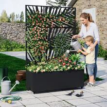 Metal Planter Box With Trellis And Wheels, 71"X47"X16" Raised Garden Bed For Climbing Plants, Vegetables, Vines, Privacy Planters For Patio With Drainage Holes, 15.7" Deep Planting Bed - Lá cọ - Xem 2