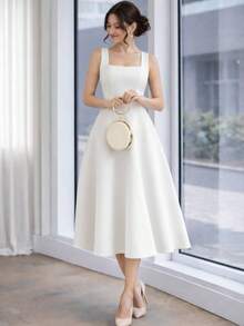 Sophisticated Midi Dress With Perfect Cut | A-Line Silhouette - 白色 - 查看 1