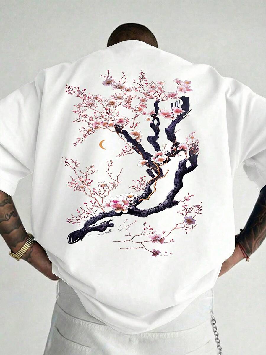 1pc Men's Fashionable Printed Loose Fit Short Sleeve T-Shirt | Exquisite Design | Summer Essential | Easy To Match, Showcasing Your Style - White - View 1