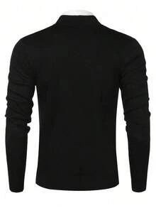 Men's Solid Color Front Half Zipper Long Sleeve Casual Sweater, Old Money Style, Fall/Winter - Navy Blue - View 9