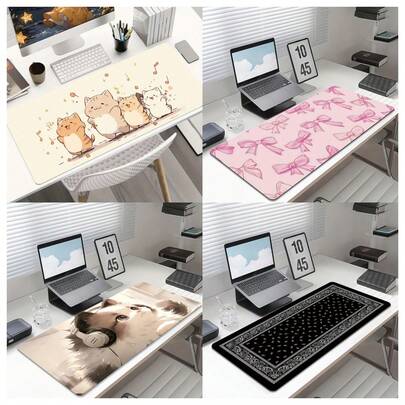 1pc Cute Orange Tabby Cat And Musical Note Mouse Pad - Gaming Desk Mat, High-Quality Surface, Beige Background With Brown Musical Notes, Suitable For Computers, Laptops, Workspace Decoration - The Perfect Gift For Cat Lovers, Cartoon Design Enthusiasts, Home Offices, High-Quality Printing, And Music Lovers