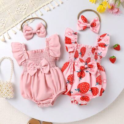 Set da 4 pezzi di abbigliamento carino per bambina, casual e alla moda, morbido e confortevole, body con volant, scollo quadrato e decorazione a fiocc
