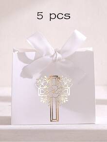 5pcs Christian Easter Gift Boxes With Gold Cross & Floral Patterns, Tied With Ribbons And Wrapped In Religious Themes, Suitable For Easter, First Communion, Baptism And Wedding Favors - Multicolor - View 14