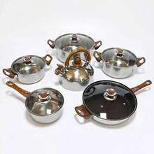 12pcs Stainless Steel Cookware Saucepan, Casserole & Fry Pan Set With Glass Lid - Silver - View 2