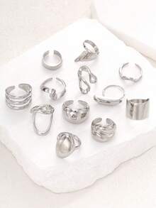 12 piezas/5 piezas Anillos anchos asimétricos de estilo vintage elegante bohemio y punk con línea de lava suave, adecuados para uso diario, fiestas, citas, reuniones, vacaciones, regalos, apilables - Estilo 38 - Ver 5