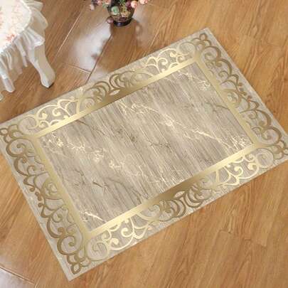 1pc Gold Abstract Art Area Rug, Luxury Carpet For Living Room, Waterproof Base Carpet, Modern European Style Rug, Suitable For Bedroom, Machine Washable Kitchen Mat Bathroom Decor