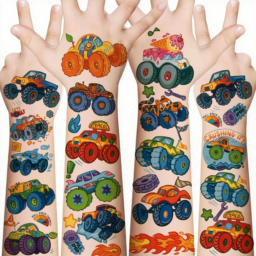 3 Sheets Racing Car Tattoo Patch Tattoo Sticker Waterproof Long Lasting Arm Party Temporary Tattoo - Multicolor - View 1