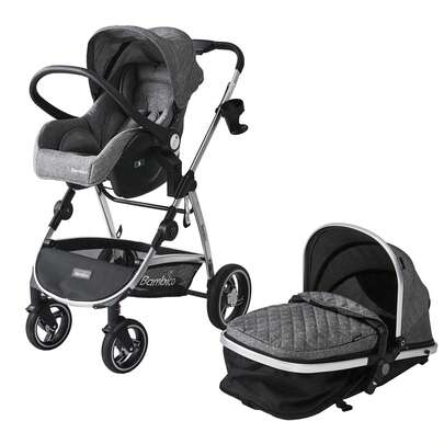 3 In 1 Deluxe Pushchair Baby Stroller Cozy Lay-Down Bassinet For Newborns Detachable Sitting Seat Adjustable Handlebar And Canopy