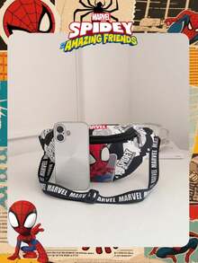 1 Pc Officially Licensed Marvel Spider Man Series Pattern Fashion Waist Bag Casual Multi Functional Shoulder Bag Lightweight Adjustable Shoulder Strap Crossbody Bag For Teens/Students For Daily/Outing/Shopping/Valentine's Day , Thigh Bag - Black - View 5