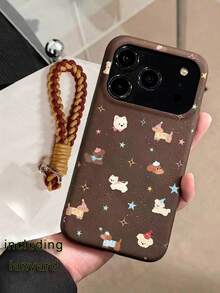 Dog 1pc Brown Puppy Pattern TPU Leather Texture Phone Case With Brown Fashionable Lanyard, Suitable For IPhone 17 Pro Max/16 Pro Max/13/15/16/15 Pro Max/17 Pro/14/11, Fashionable Leather Texture Lanyard Phone Protective Case - Brown - View 5