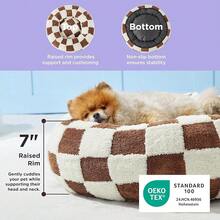 Donut Small Dog Bed - Round Cat Beds Indoor Anti-Anxiety Calming Present For Pets, Washable Cute Modern Beds With Jacquard Shaggy Pl 11ush & Anti Slip Bottom,23 Inch, Brwon - 棕色格子 - 查看 4